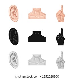 Vector illustration of human and part icon. Set of human and woman stock symbol for web.
