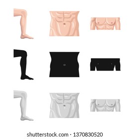 Vector illustration of human and part sign. Collection of human and woman vector icon for stock.