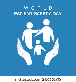 Vector illustration, human people icons with hands, as banner or poster, World Patient Safety Day.