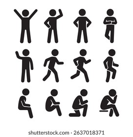 Vector illustration of human poses-Standing, sitting, and running figures