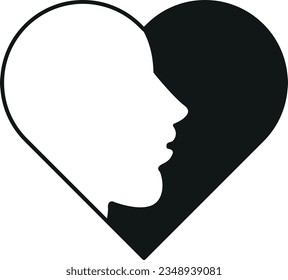 Vector illustration of human profile silhouette over a heart. Loneliness and feelings of love.
