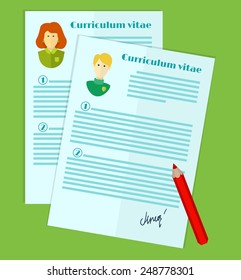 vector illustration of human resources, the choice of candidate for the job, curriculum vitae stack
