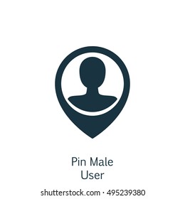 Vector Illustration Of Human Resources Symbol On Pin Male User Icon. Premium Quality Isolated Employee Location Icon Element In Trendy Flat Style.