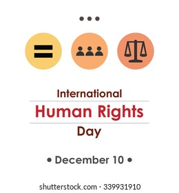 Vector illustration for Human Rights Day with symbolical icons of justice, community and constitution on white background