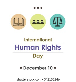 Vector illustration for Human Rights Day with symbolical icons of justice, community and equality on white background