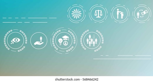 vector illustration of human rights icons set on abstract blurry background