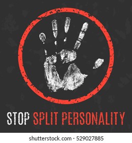 Vector illustration. Human sickness. Stop split personality.