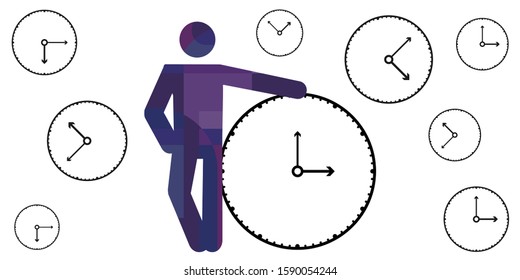 vector illustration of human silhouette and clocks time management concept and good planning