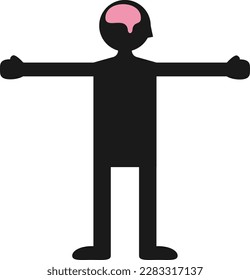 Vector illustration of a human silhouette where the brain can be seen. Control of the brain over the human body. Brain diseases. Nervous system.