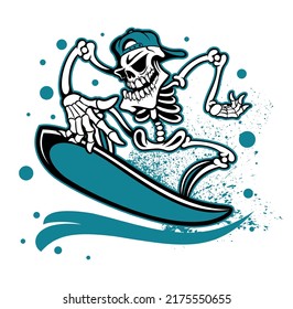 Vector illustration with human skeleton surfer. Isolated on white background.