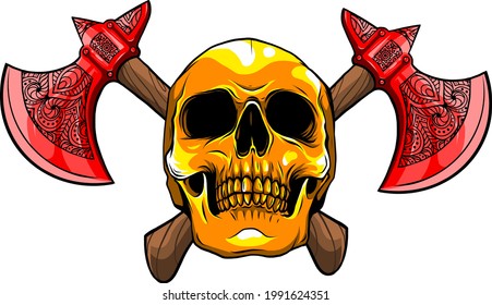ilustración vectorial del cráneo humano con hacha