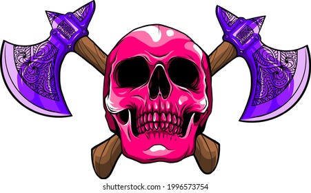 ilustración vectorial del cráneo humano con hacha