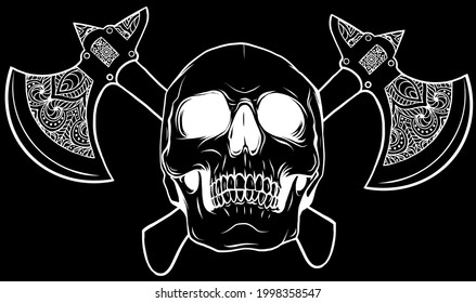vector illustration of human skull with ax