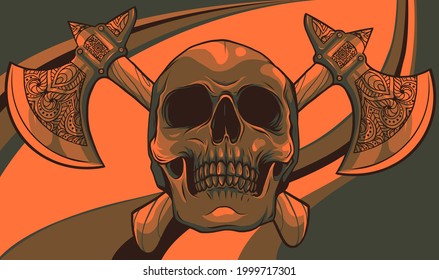ilustración vectorial del cráneo humano con hacha