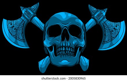 vector illustration of human skull with ax
