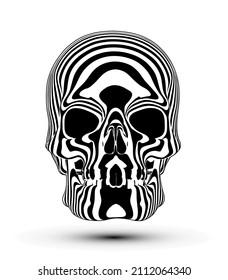 Vector illustration of human skull in black and white stripes isolated on white background.