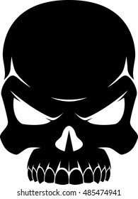 Vector illustration of a human skull in black and white, silhouette on a white background