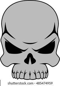 Vector illustration of a human skull in black and white, on a white background
