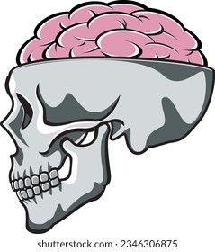 vector illustration of Human Skull With Brain Exposed