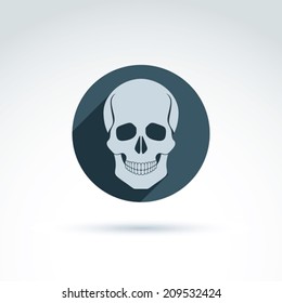 Vector illustration of a human skull in a circle. Dead head abstract symbol, cranium icon.