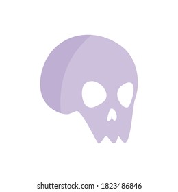 Vector illustration of a human skull in flat style on a white isolated background. Cute and funny skull vector graphics for mobile games, social media design, stickers, hamlet's monologue, romance