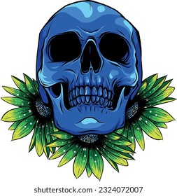 vector illustration of Human skull and flower