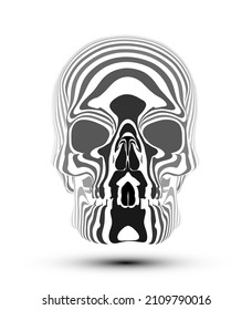 Vector illustration of human skull in greyscale and white stripes isolated on white background.