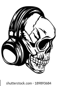 Vector illustration human skull with headphones