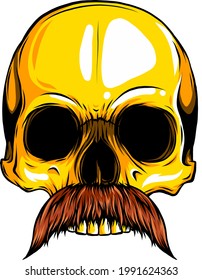 vector illustration of Human skull with moustache
