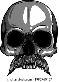 vector illustration of Human skull with moustache