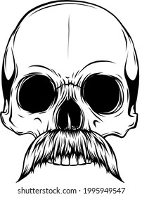 vector illustration of Human skull with moustache