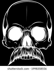 vector illustration of Human skull with moustache