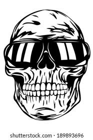 Vector illustration human skull in sunglasses
