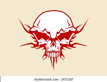 Vector illustration of human skull with tribal fire ornaments