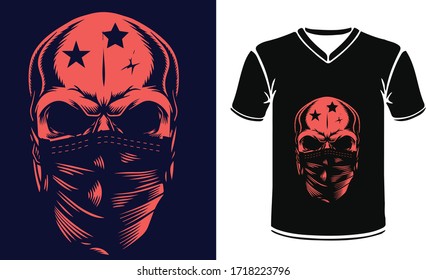 Vector illustration for human skull t-shirt with chinstrap on black Vector and Stock Image