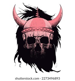 Vector illustration for human skull t-shirt with viking helmet on black background	