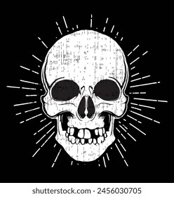 Vector Illustration with Human Skull: A Versatile Design Used for Posters, Banners, T-Shirt Prints, Bag Prints, Badges, and Logo Design