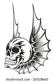 Vector illustration human skull with wings