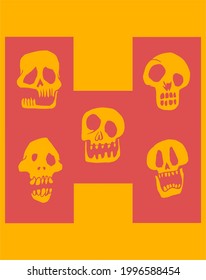 vector illustration of human skull with yellow background