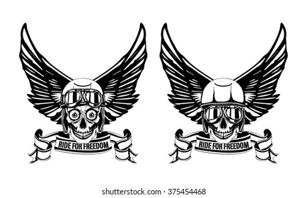 Vector illustration human skulls with biker helmet and glasses
