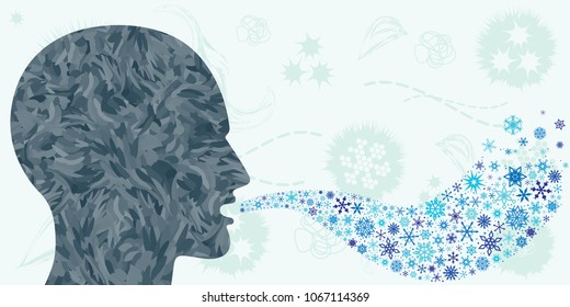 vector illustration of human and snowflakes stream for fresh breath and dental health visuals