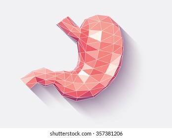 Vector illustration of human stomach with faceted low-poly geometry effect