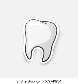 Vector illustration. Human tooth. Oral hygiene. Cartoon sticker in comics style with contour. Decoration for greeting cards, posters, patches, prints for clothes, emblems