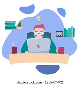 vector illustration of human working on laptop