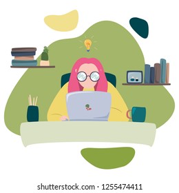 vector illustration of human working on laptop