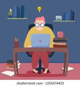 vector illustration of human working on laptop