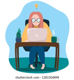 vector illustration of human working on laptop