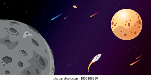 Vector illustration of humanity exploring solar system from the moon to mars. science, growth and purposefulness symbol