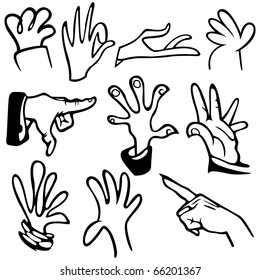 Vector illustration of human's hands in different poses.