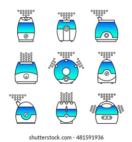 Vector illustration of a humidifier. Line vector air cleaner icon. Air purifier set.